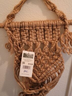 Handcrafted Macrame Plant Hanger in Natural Brown - Boho Wall Accent